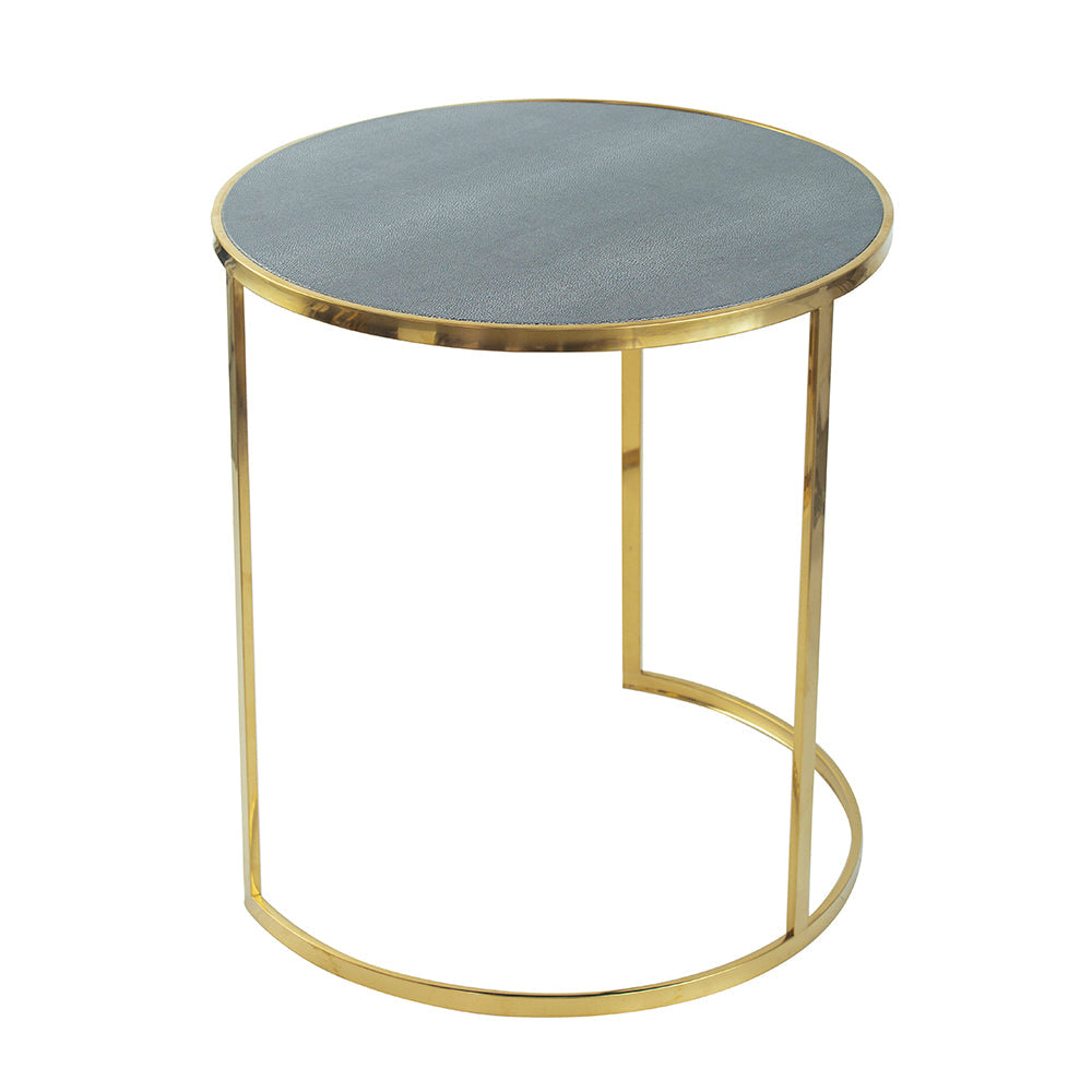 A&B Home Set of 3 Bundle of 5 Round Gray Leather Tabletop With Gold Frame Nesting Tables