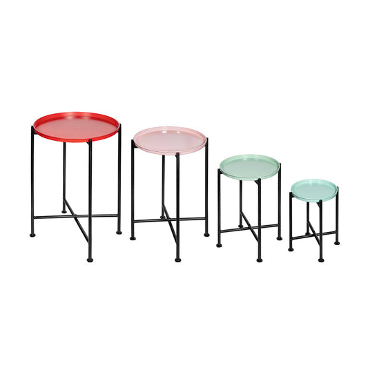 A&B Home Set of Four Bundle of 21 Multi-Color Round Tabletop With Black Iron Metal Legs Plant Stand