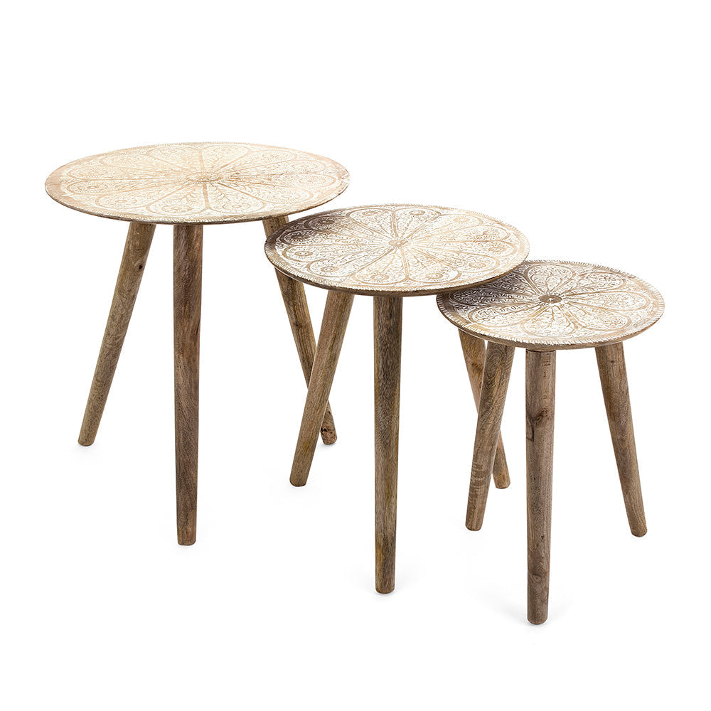 A&B Home Set of Three Bundle of 5 Mango Wooden Nesting Tables