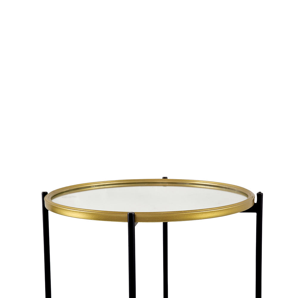 A&B Home Set of Two Bundle of 13 Mirrored Tabletop With Gold and Black Frame Side Tables