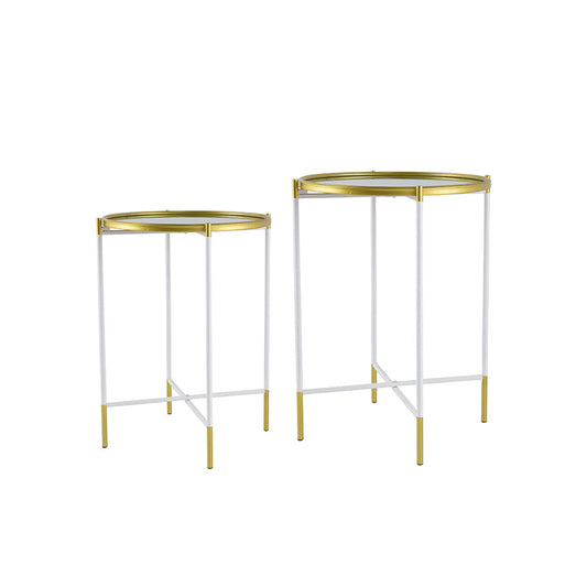 A&B Home Set of Two Bundle of 13 Mirrored Tabletop With Gold and White Frame Side Tables