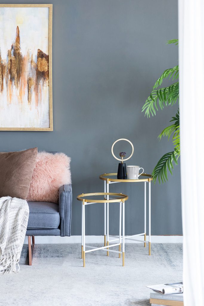 A&B Home Set of Two Bundle of 14 Mirrored Tabletop With Gold and White Frame Side Tables