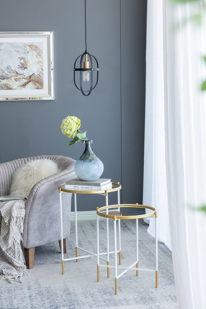 A&B Home Set of Two Bundle of 14 Mirrored Tabletop With Gold and White Frame Side Tables