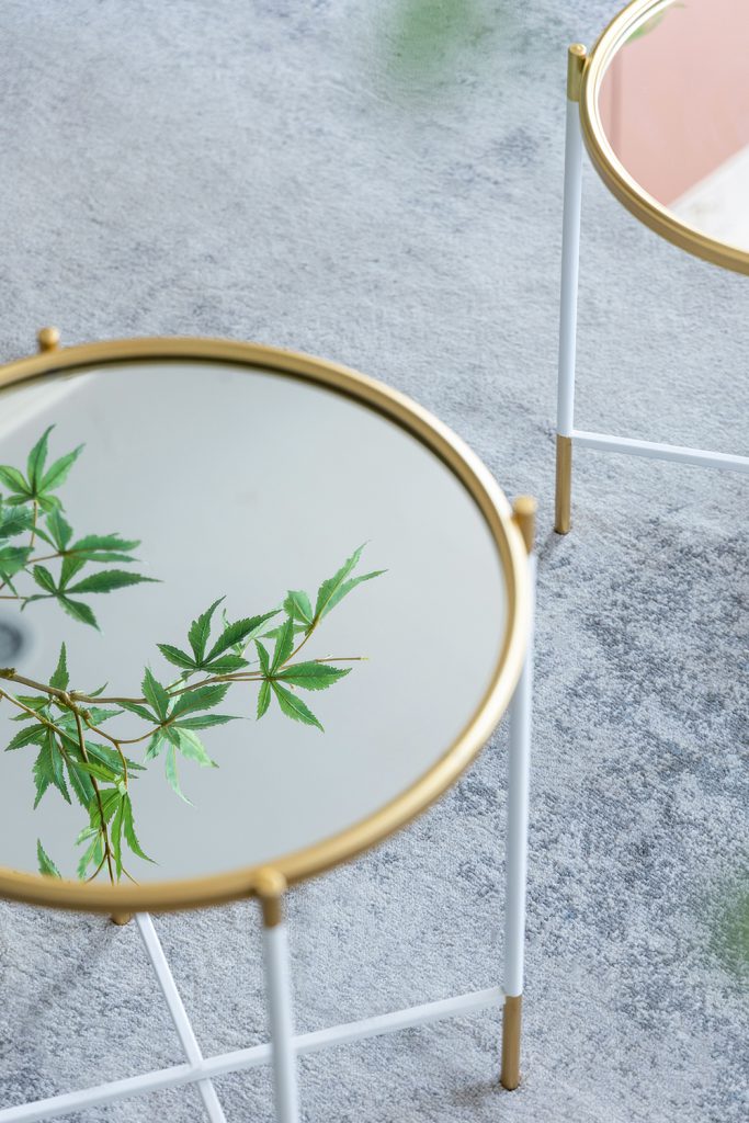 A&B Home Set of Two Bundle of 14 Mirrored Tabletop With Gold and White Frame Side Tables