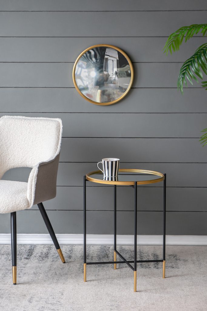 A&B Home Set of Two Bundle of 15 Mirrored Tabletop With Gold and Black Frame Side Tables