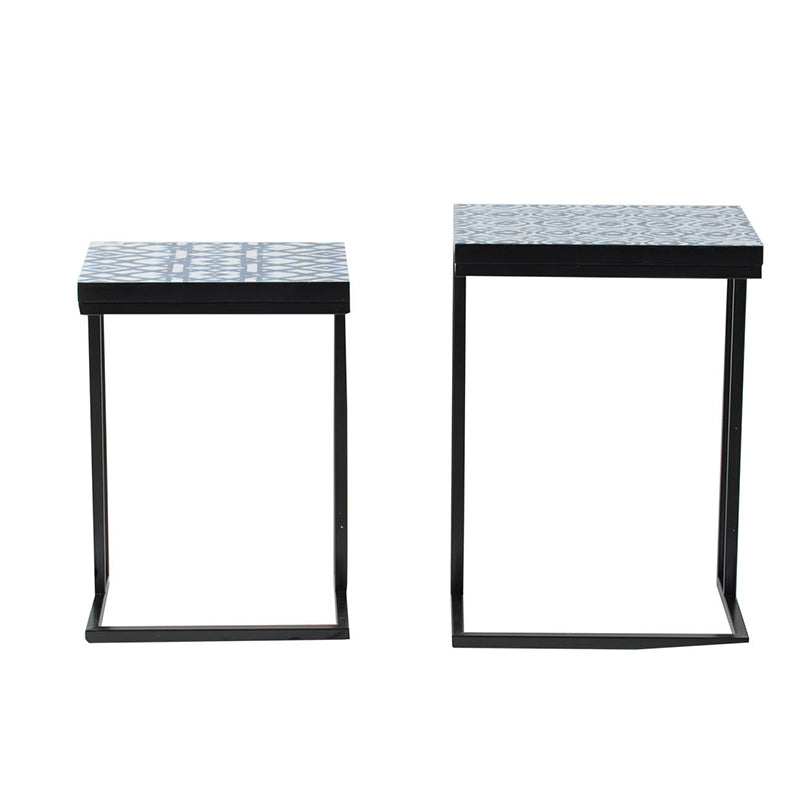 A&B Home Set of Two Bundle of 26 White and Indigo Side Tables