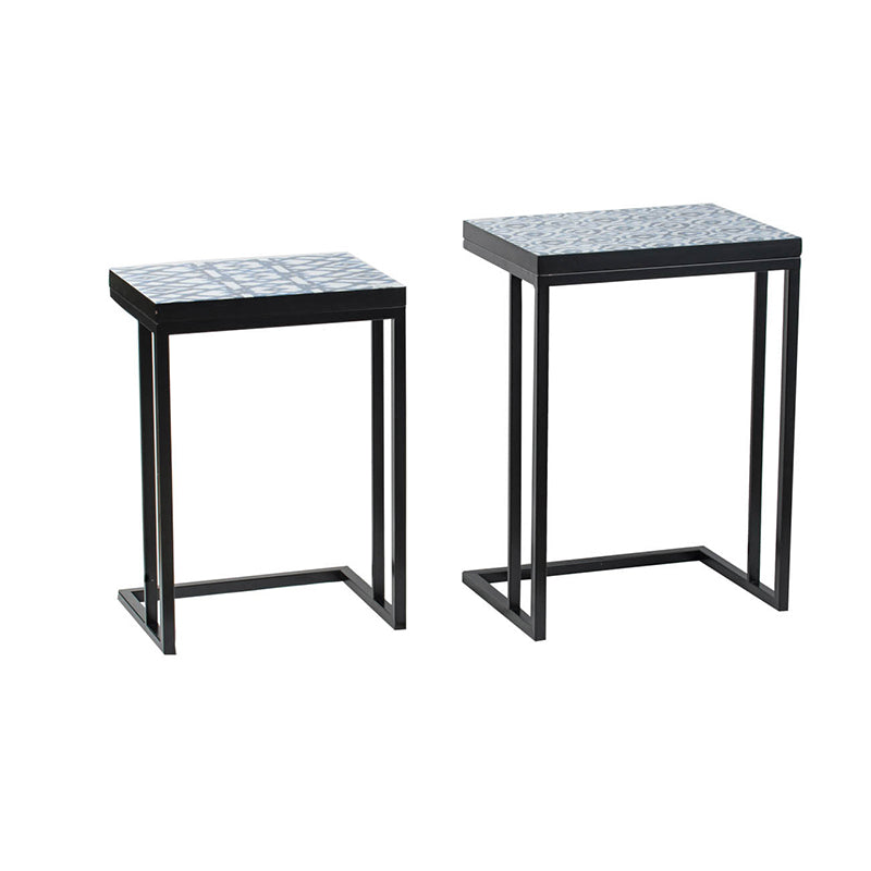 A&B Home Set of Two Bundle of 26 White and Indigo Side Tables