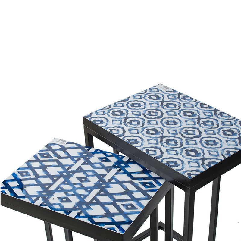 A&B Home Set of Two Bundle of 26 White and Indigo Side Tables