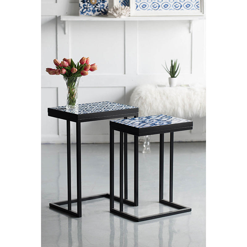 A&B Home Set of Two Bundle of 26 White and Indigo Side Tables