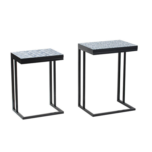 A&B Home Set of Two Bundle of 26 White and Indigo Side Tables