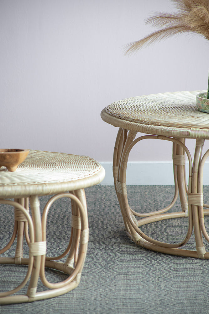 A&B Home Set of Two Bundle of 6 Round Brown Rattan Table