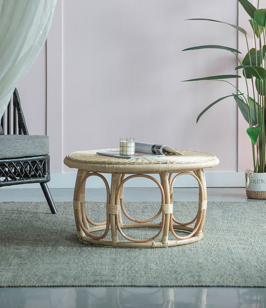 A&B Home Set of Two Bundle of 6 Round Brown Rattan Table