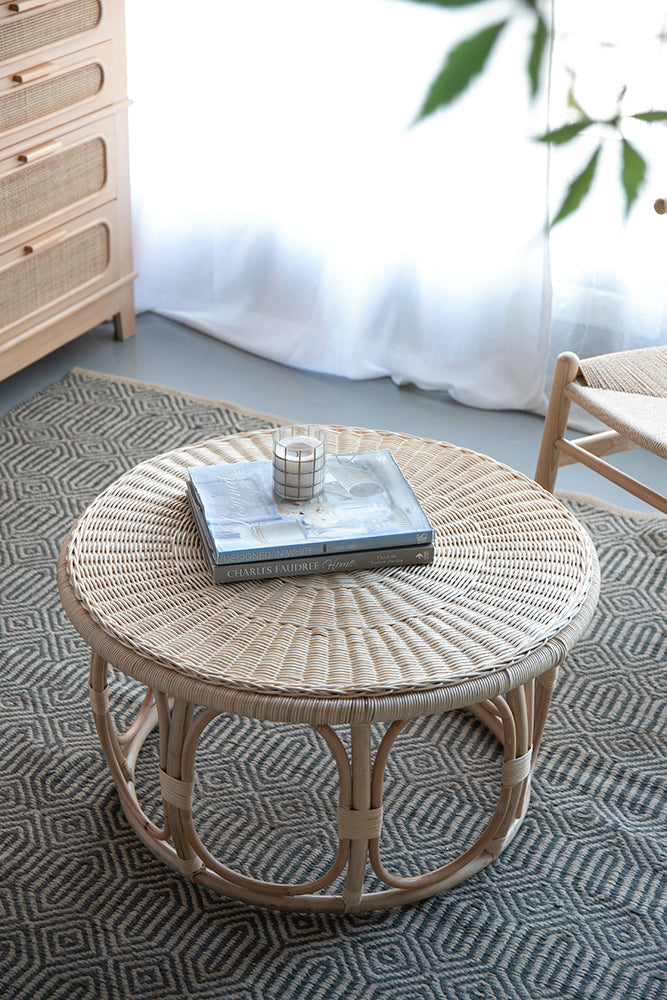 A&B Home Set of Two Bundle of 6 Round Brown Rattan Table