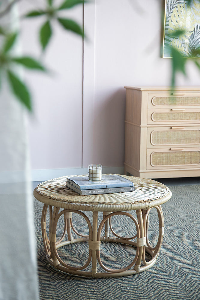 A&B Home Set of Two Bundle of 6 Round Brown Rattan Table