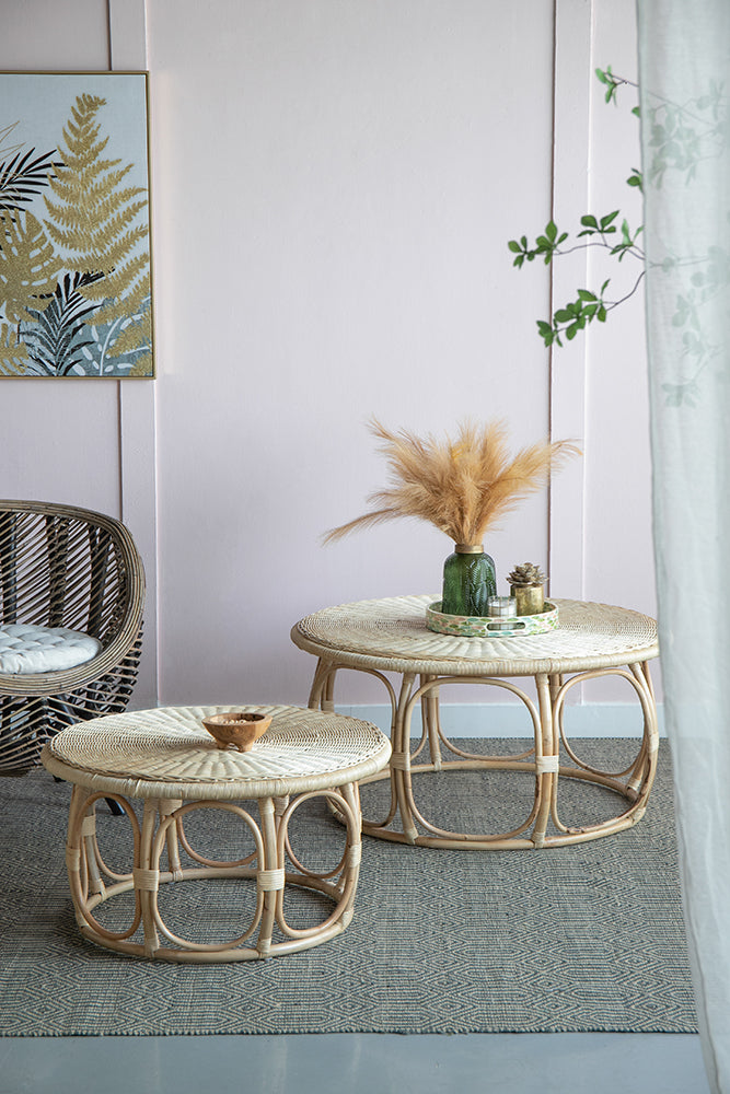 A&B Home Set of Two Bundle of 6 Round Brown Rattan Table