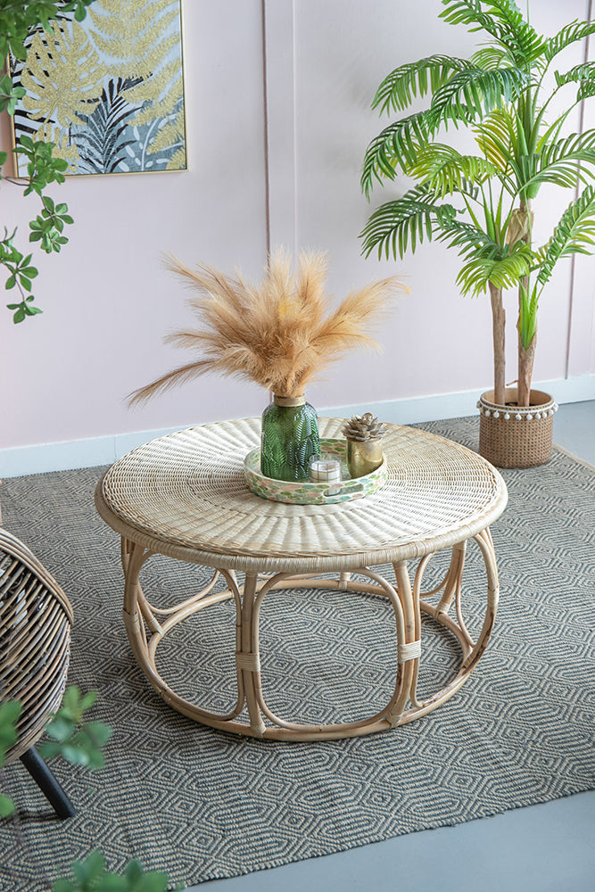 A&B Home Set of Two Bundle of 6 Round Brown Rattan Table