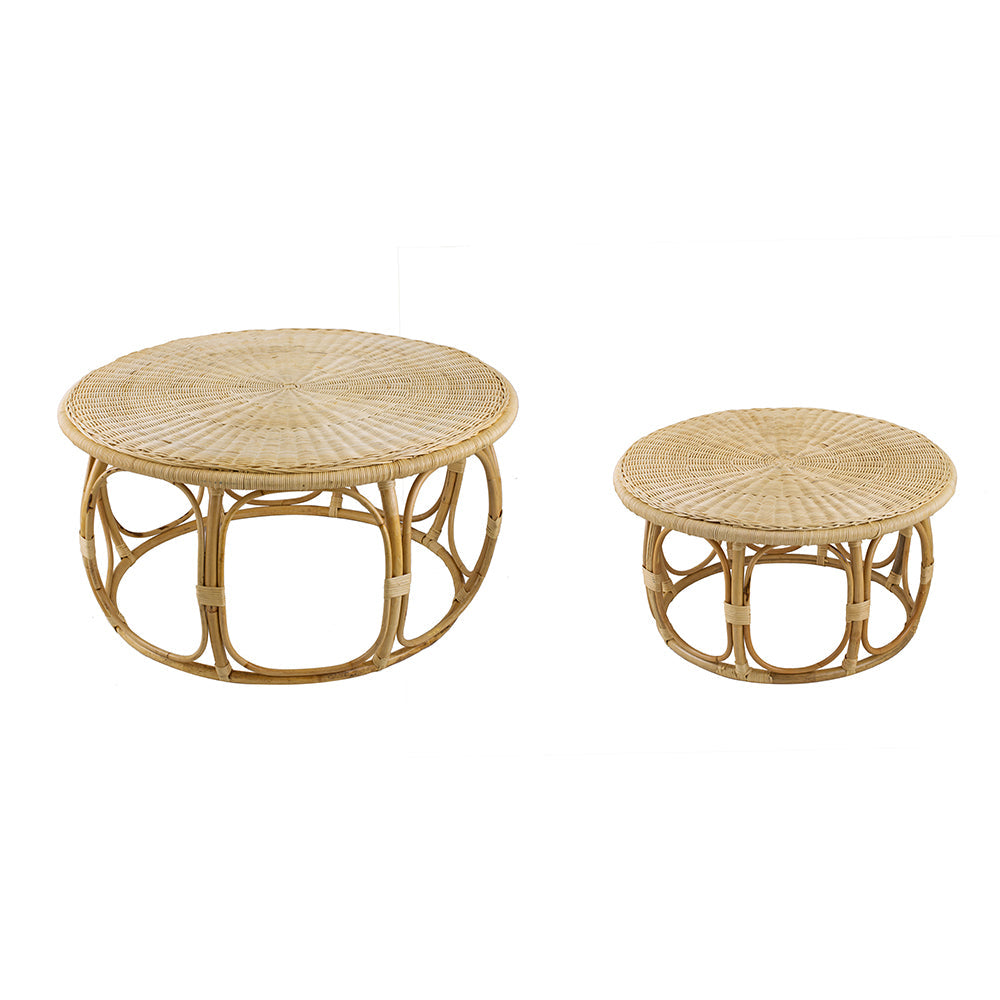 A&B Home Set of Two Bundle of 6 Round Brown Rattan Table