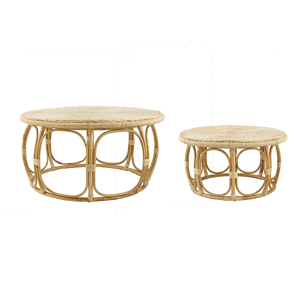 A&B Home Set of Two Bundle of 6 Round Brown Rattan Table