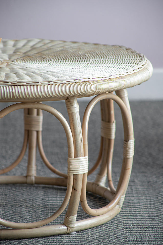 A&B Home Set of Two Bundle of 6 Round Brown Rattan Table