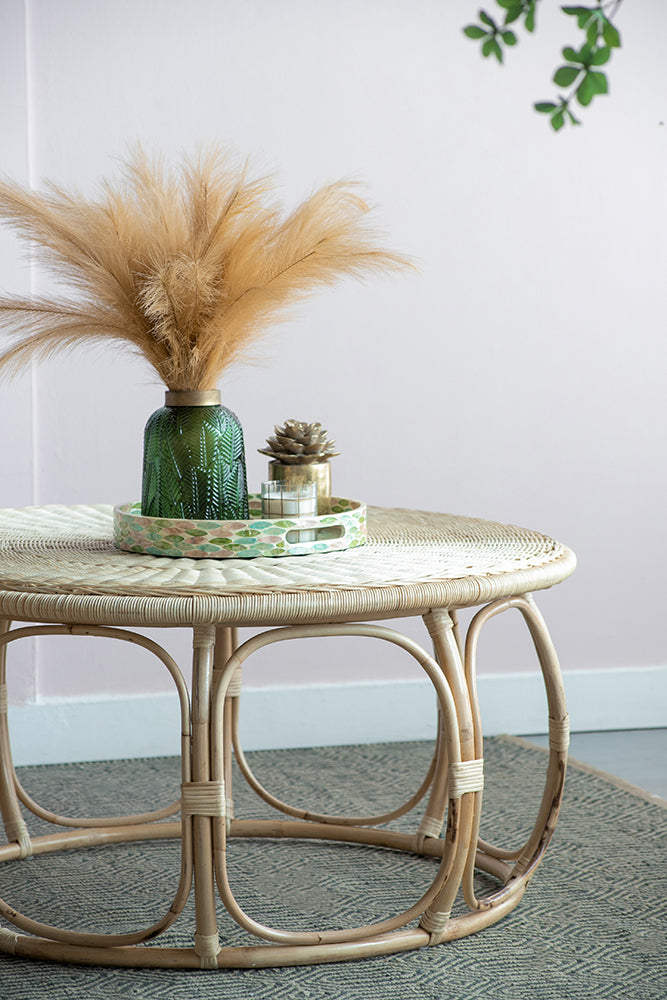 A&B Home Set of Two Bundle of 6 Round Brown Rattan Table