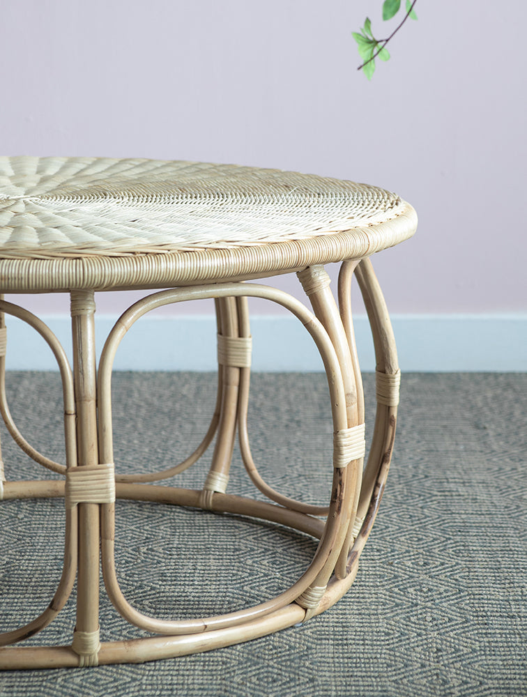 A&B Home Set of Two Bundle of 6 Round Brown Rattan Table