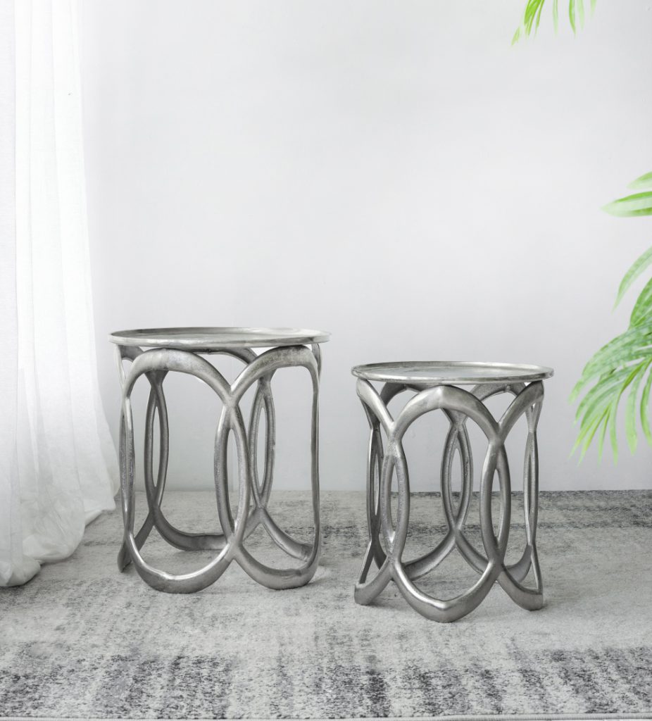 A&B Home Set of Two Bundle of 6 Round Silver Nesting Side Table