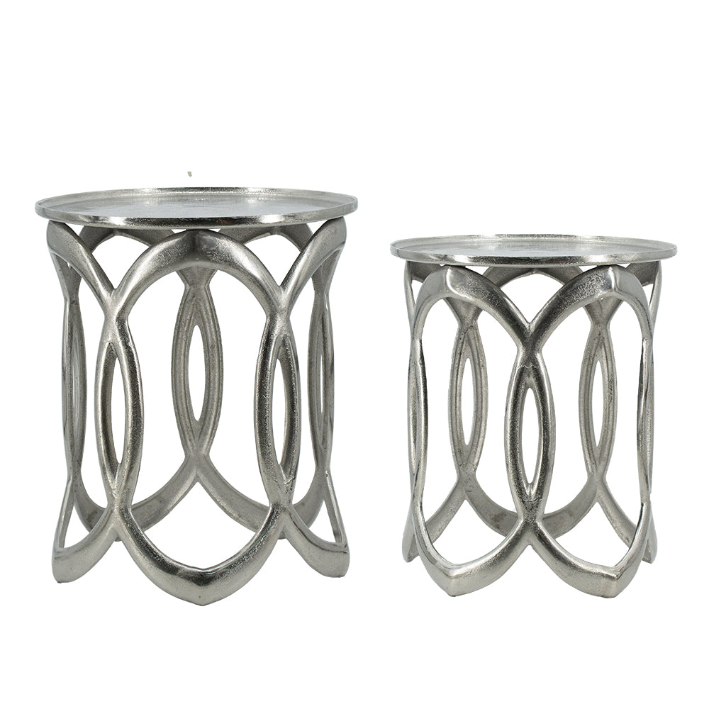 A&B Home Set of Two Bundle of 6 Round Silver Nesting Side Table