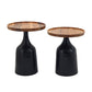 A&B Home Set of Two Bundle of 7 Round Acacia Wood Tabletop With Black Aluminum Trumpet Side Tables