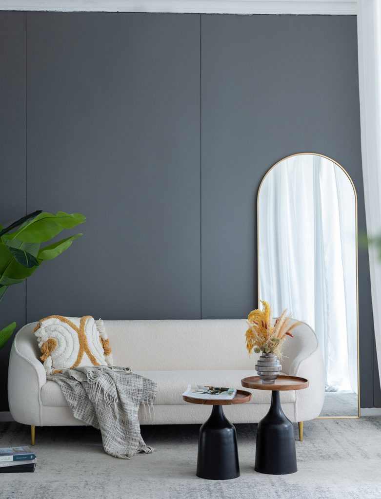 A&B Home Set of Two Bundle of 7 Round Acacia Wood Tabletop With Black Aluminum Trumpet Side Tables