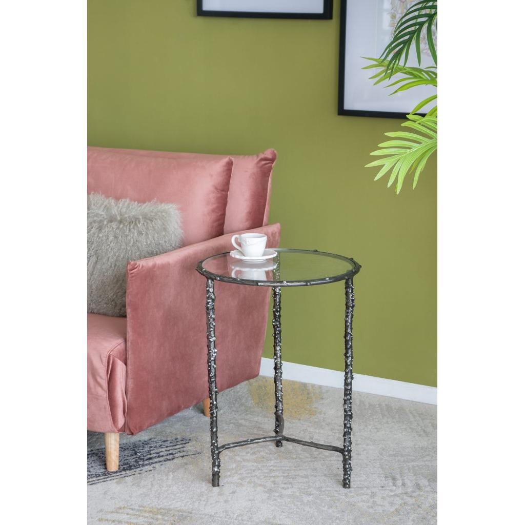 A&B Home Set of Two Bundle of 8 Round Antique Silver Accent Table