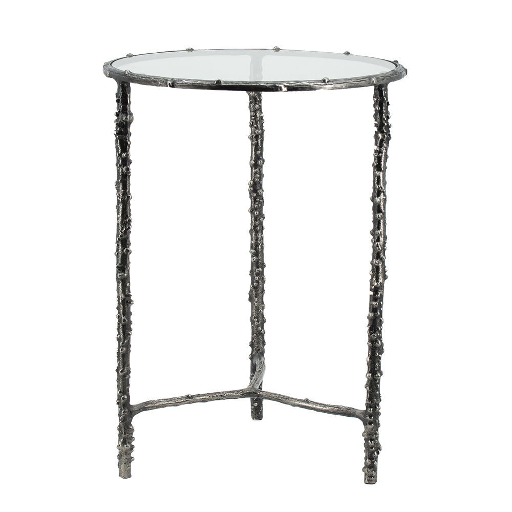 A&B Home Set of Two Bundle of 8 Round Antique Silver Accent Table