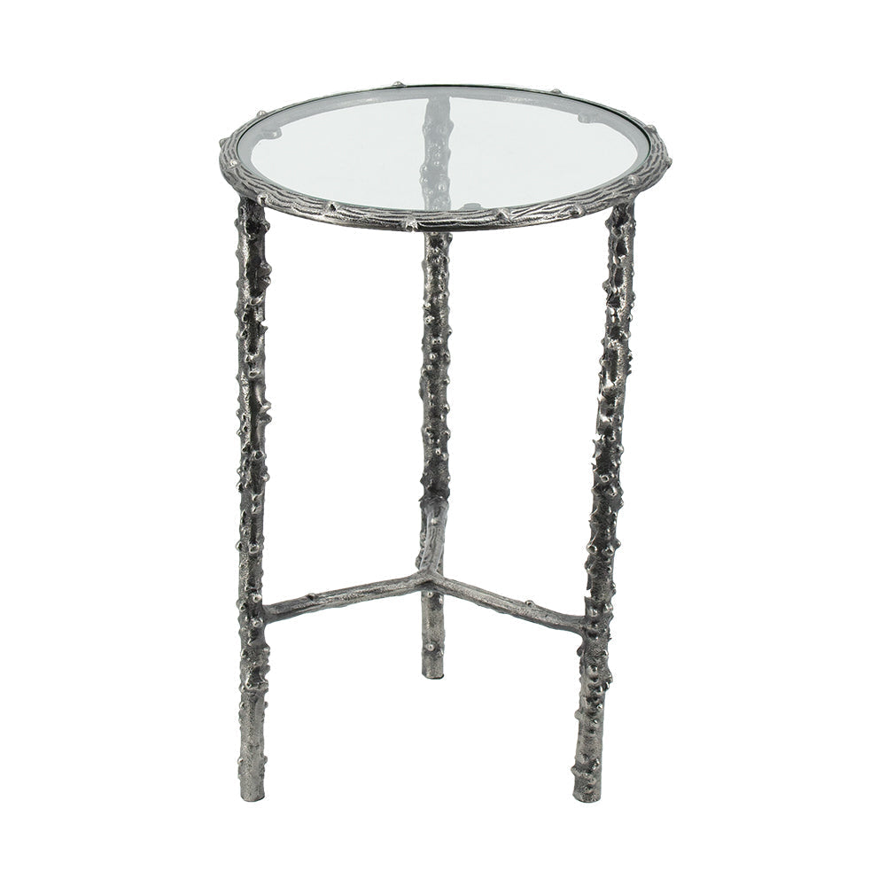 A&B Home Set of Two Bundle of 8 Round Antique Silver Accent Table