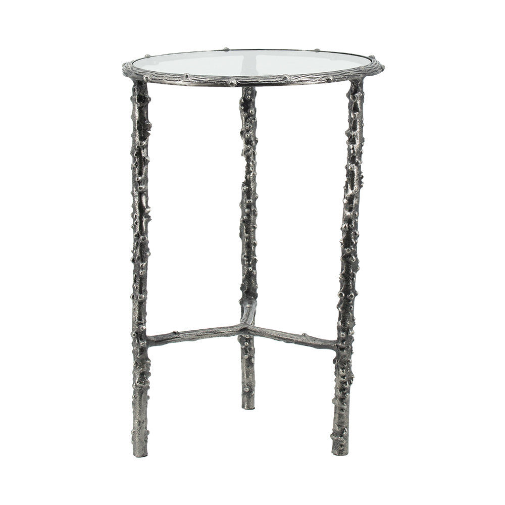 A&B Home Set of Two Bundle of 8 Round Antique Silver Accent Table