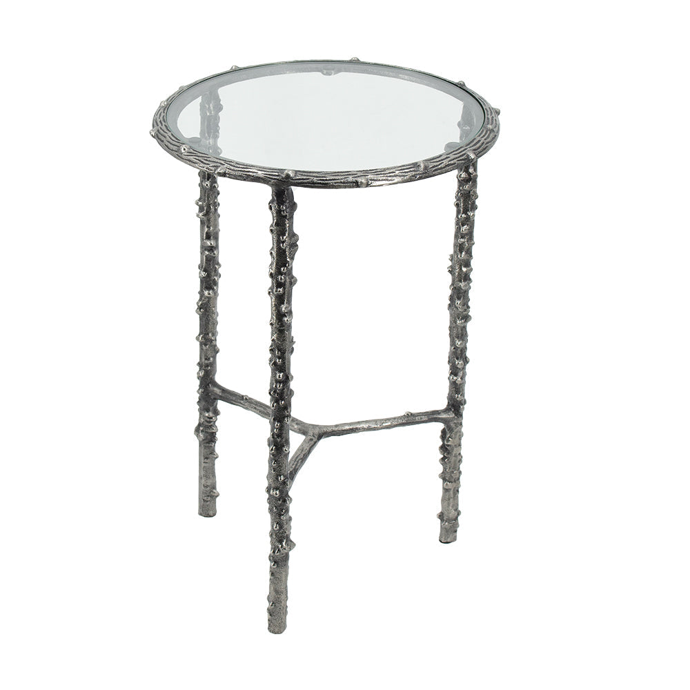 A&B Home Set of Two Bundle of 8 Round Antique Silver Accent Table