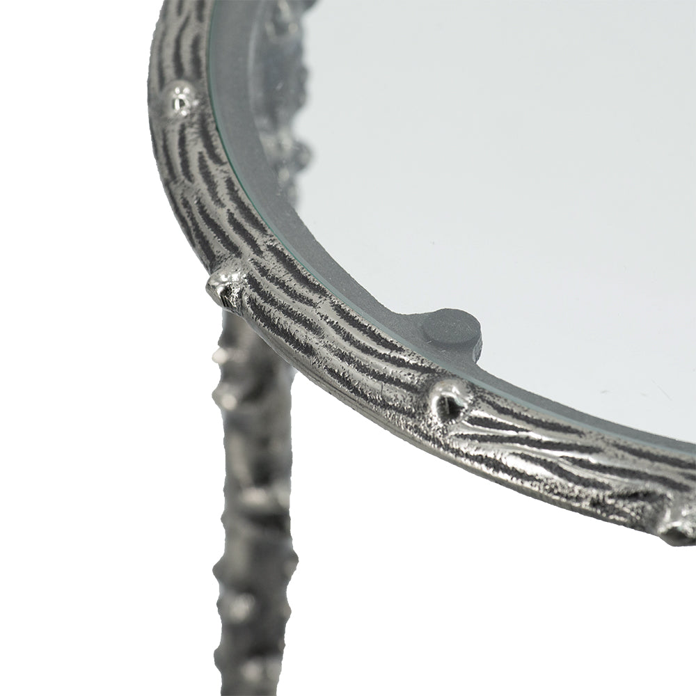 A&B Home Set of Two Bundle of 8 Round Antique Silver Accent Table