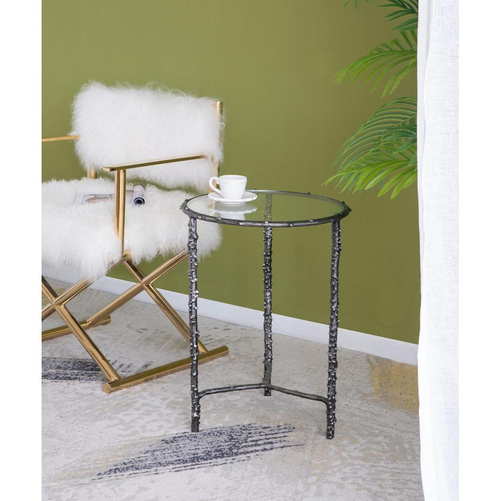 A&B Home Set of Two Bundle of 8 Round Antique Silver Accent Table