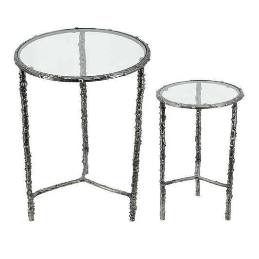 A&B Home Set of Two Bundle of 8 Round Antique Silver Accent Table