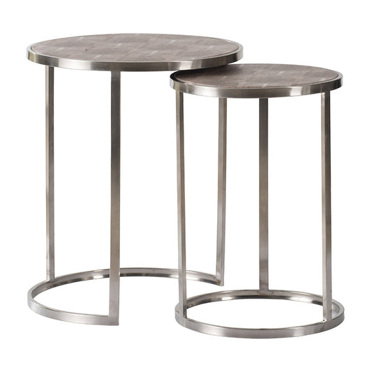 A&B Home Set of Two Bundle of 8 Round Brown Stainless Steel Nesting Table