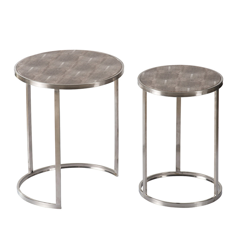 A&B Home Set of Two Bundle of 9 Round Brown Stainless Steel Nesting Table