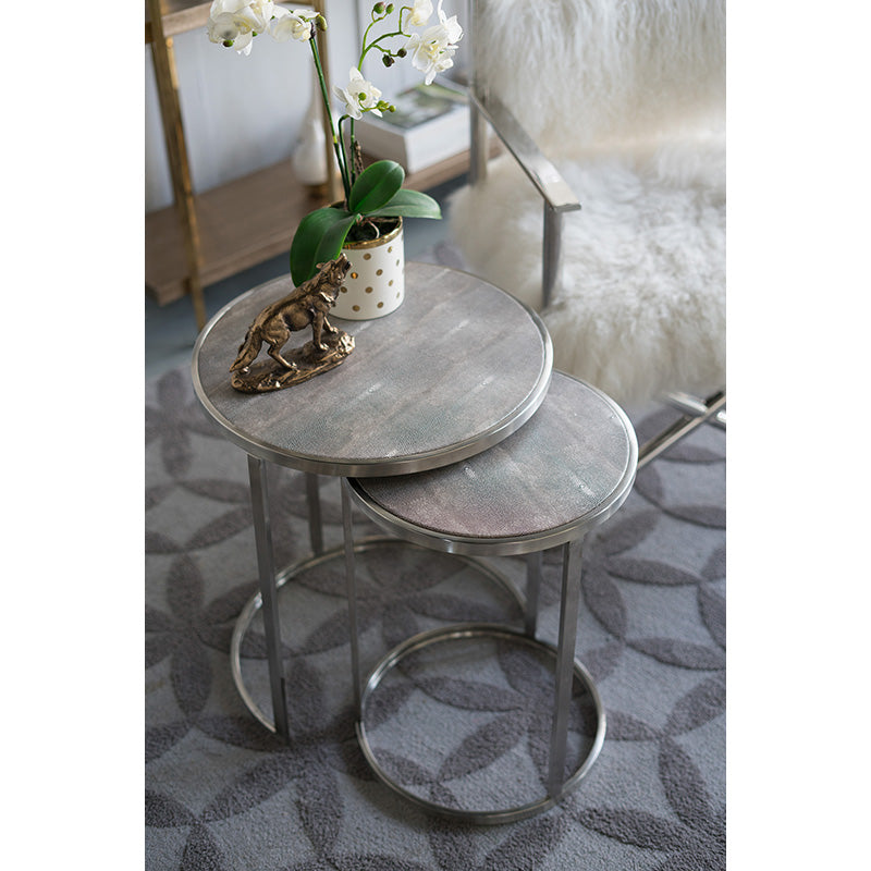 A&B Home Set of Two Bundle of 9 Round Brown Stainless Steel Nesting Table