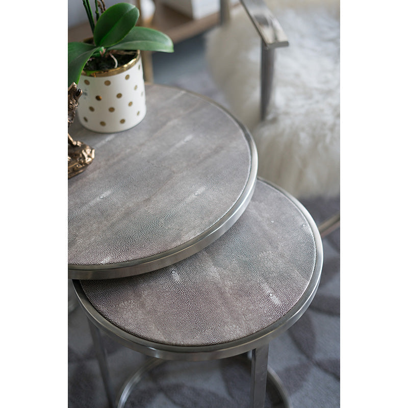 A&B Home Set of Two Bundle of 9 Round Brown Stainless Steel Nesting Table