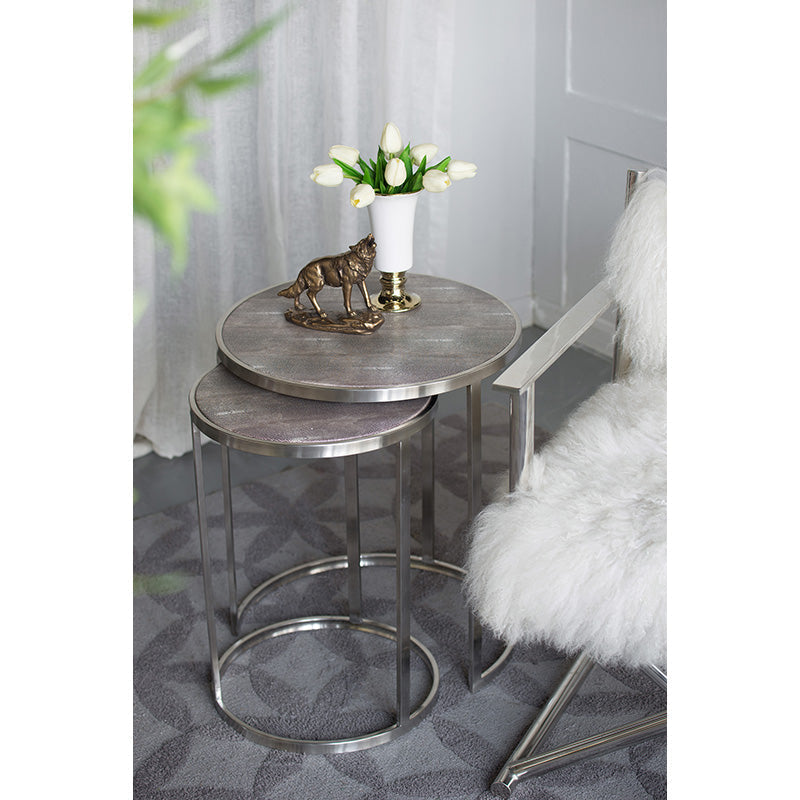 A&B Home Set of Two Bundle of 9 Round Brown Stainless Steel Nesting Table