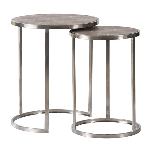 A&B Home Set of Two Bundle of 9 Round Brown Stainless Steel Nesting Table