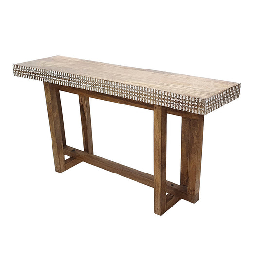 A&B Home Simbu 55" x 29" Bundle of 6 Rectangular White Wash Tabletop With Wood Dining Table