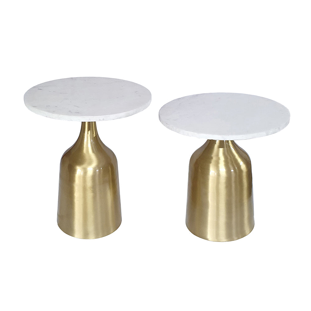 A&B Home Tahula Set of Two 15" x 19" Bundle of 7 Round White Marble Tabletop With Gold Side Table