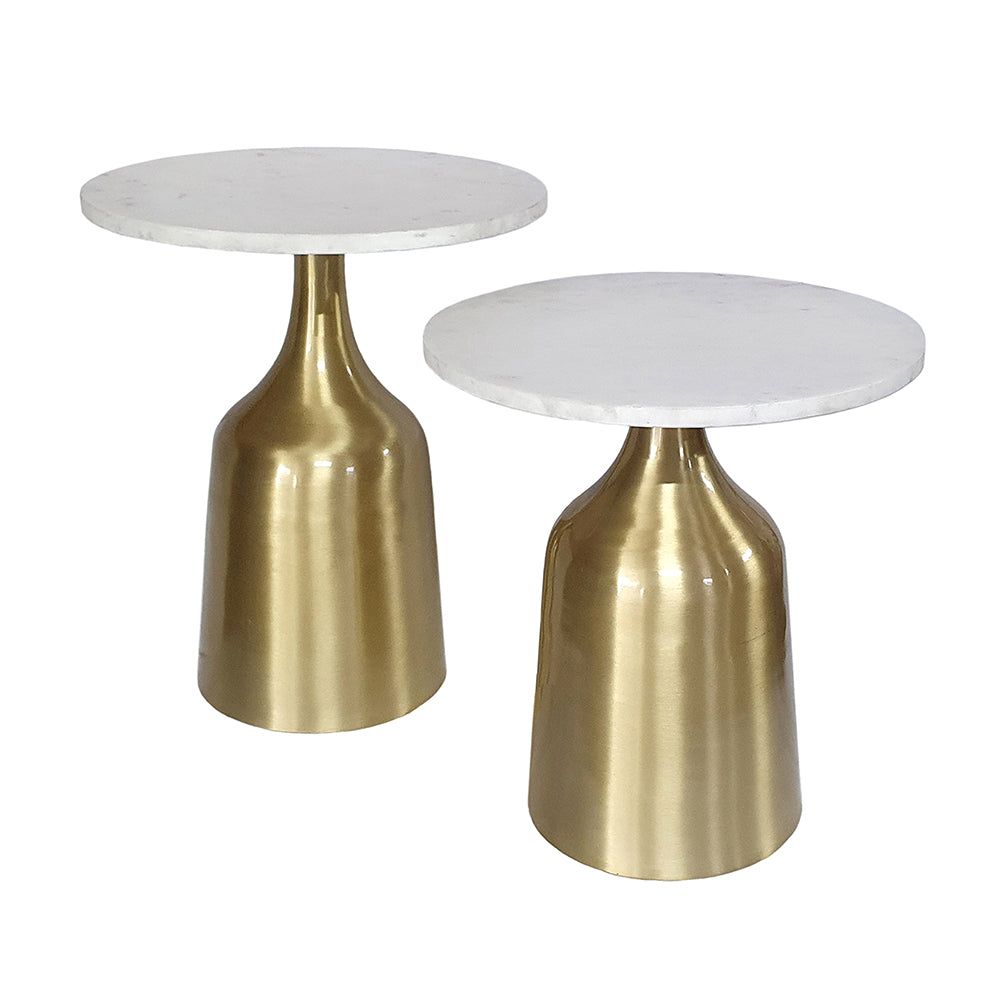 A&B Home Tahula Set of Two 15" x 19" Bundle of 7 Round White Marble Tabletop With Gold Side Table