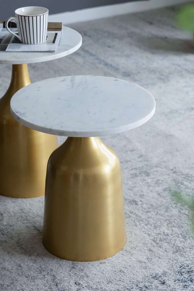 A&B Home Tahula Set of Two 15" x 19" Bundle of 7 Round White Marble Tabletop With Gold Side Table