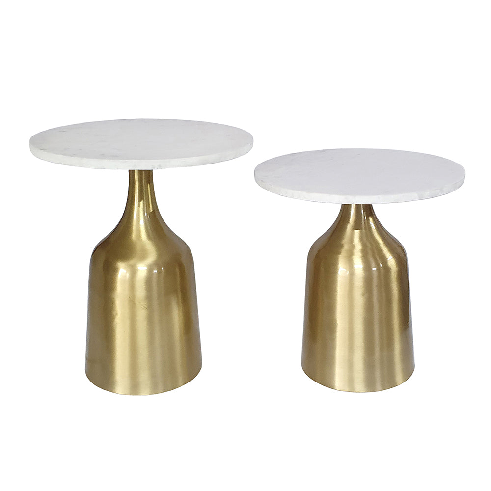 A&B Home Tahula Set of Two 15" x 19" Bundle of 7 Round White Marble Tabletop With Gold Side Table