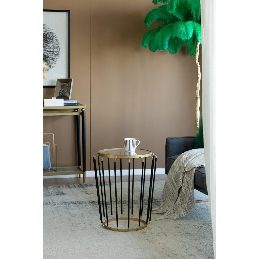 A&B Home Winnie 19" x 22" Set of 20 Pieces Round Glass With Black and Gold Accent Table