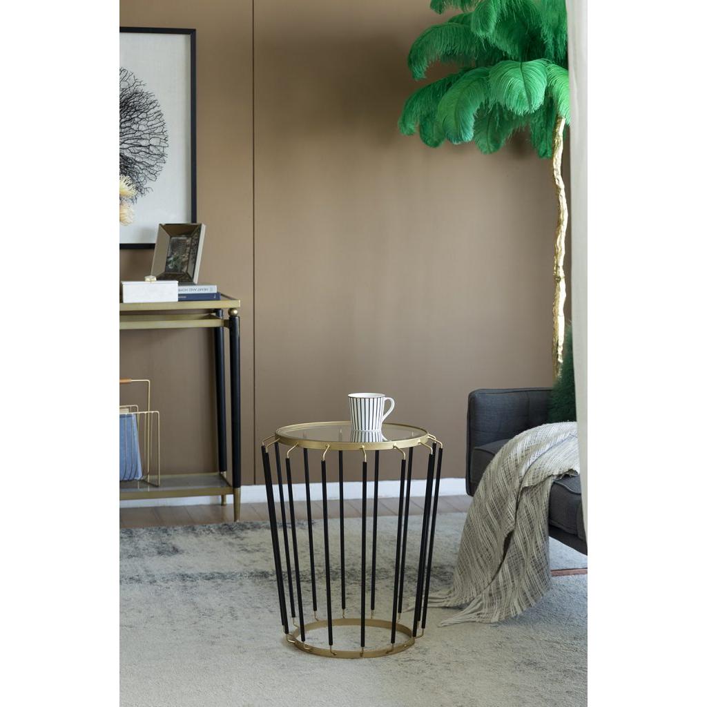 A&B Home Winnie 19" x 22" Set of 20 Pieces Round Glass With Black and Gold Accent Table